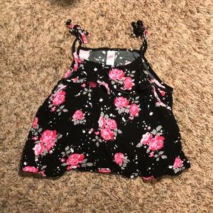 Black crop top with pink flowers